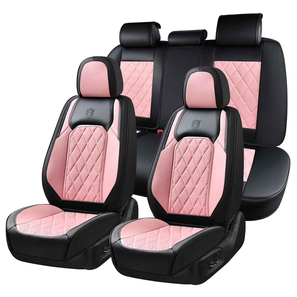 Waterproof Faux Leather Pink & Black Car Seat Covers Full Set I409
