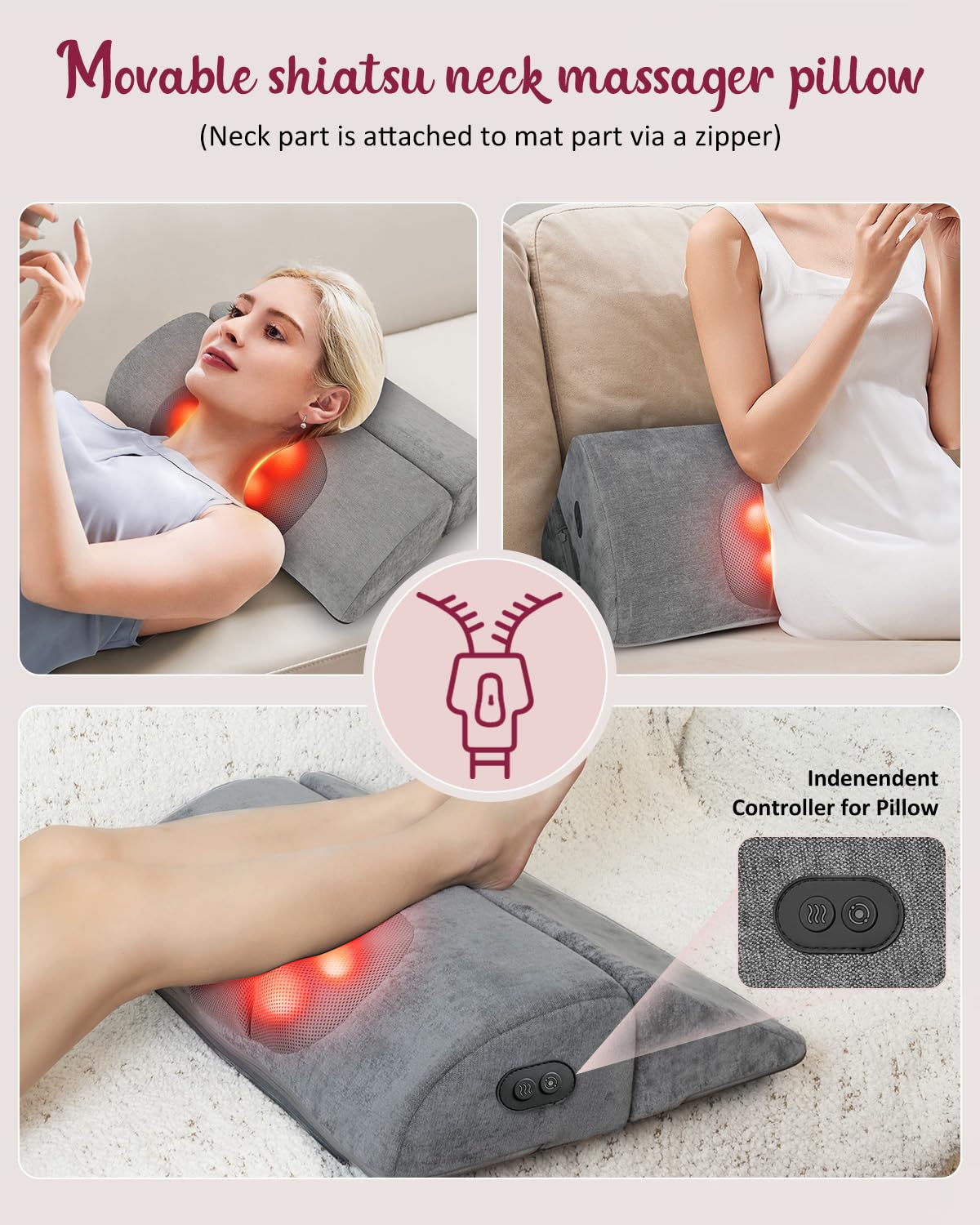 Full Body Massage Mat with Heat Detachable Neck Massager 10 Vibrating Motors H86139