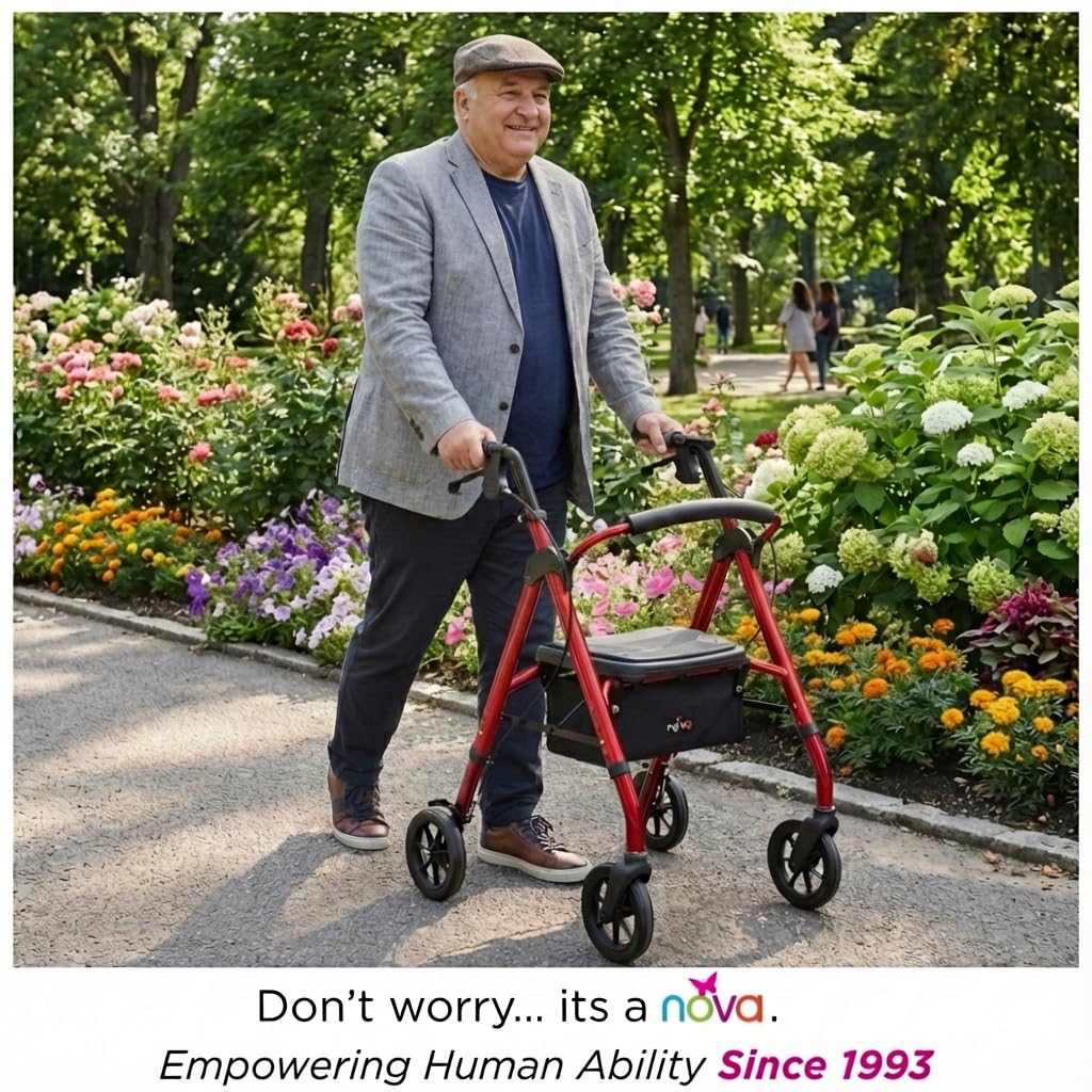 Heavy Duty Bariatric Rollator Walker, 450 lb Capacity, 8” All-Terrain Wheels, Red B568673