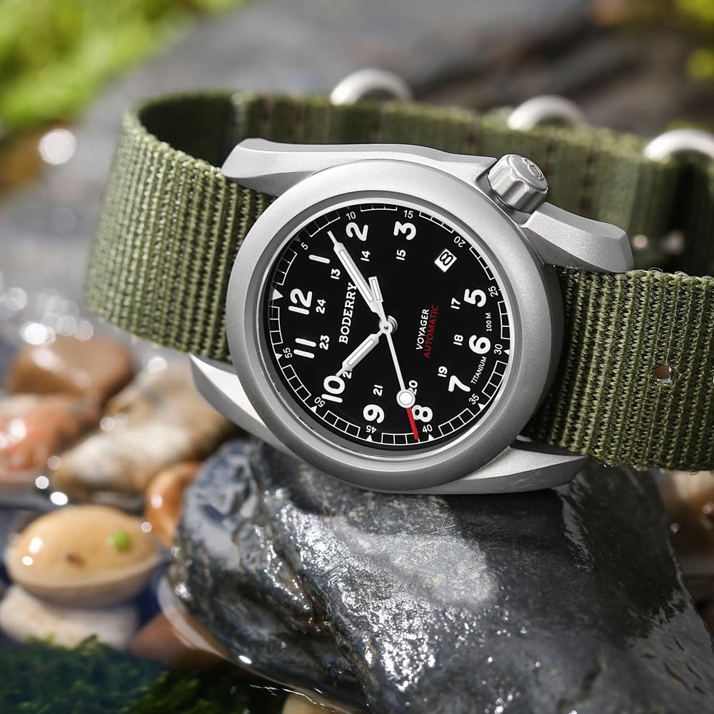 Titanium Automatic Field Watch 40mm Day Date 100M Waterproof Nylon Strap O968