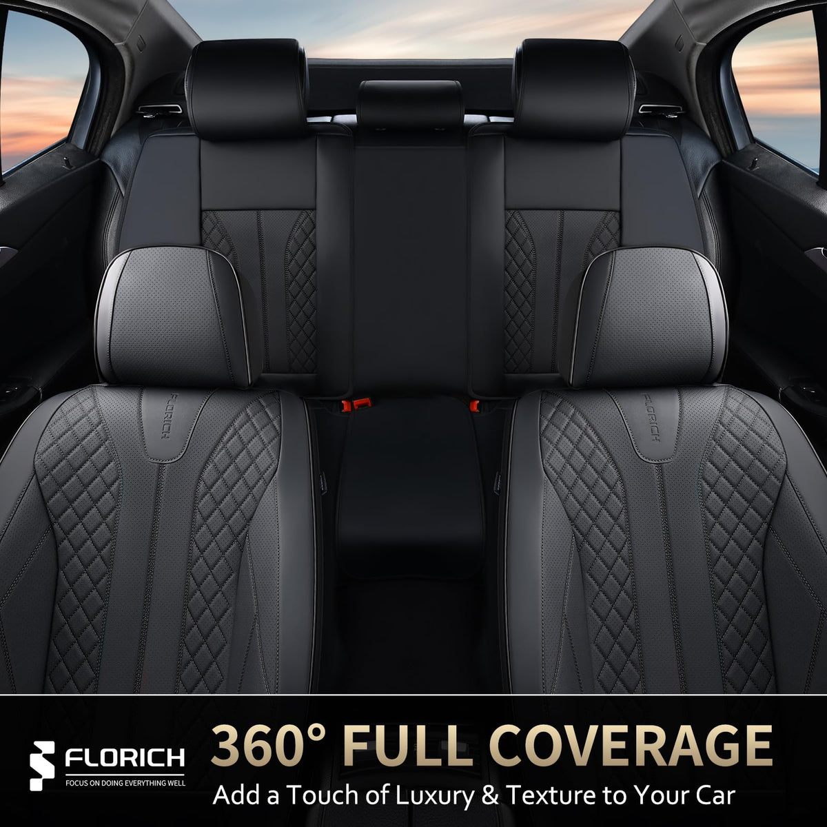 Black Leather Full Set Waterproof Car Seat Covers L82266