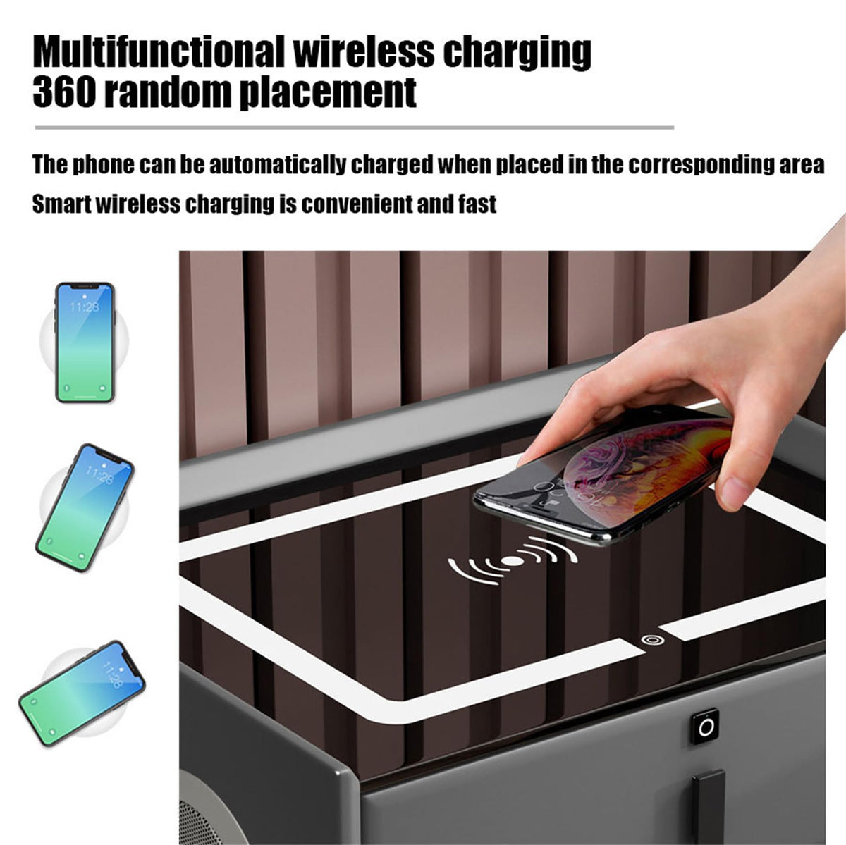 Black 3 Drawer Smart Bedside Table with LED Light and Wireless Charging B52452