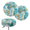Teal Gold Marble 2 Pack Round Bar Stool Seat Cover I513