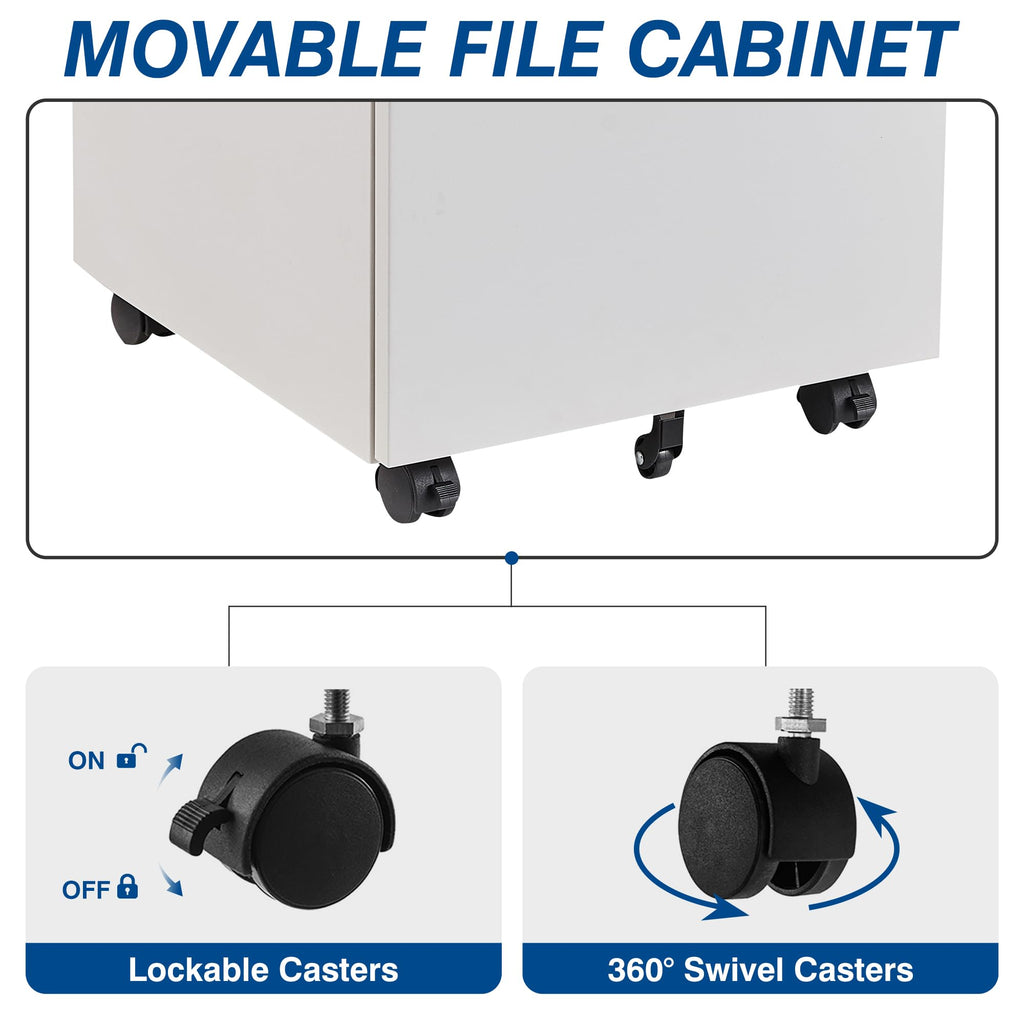 White 3 Drawer Metal File Cabinet with Lock D6393