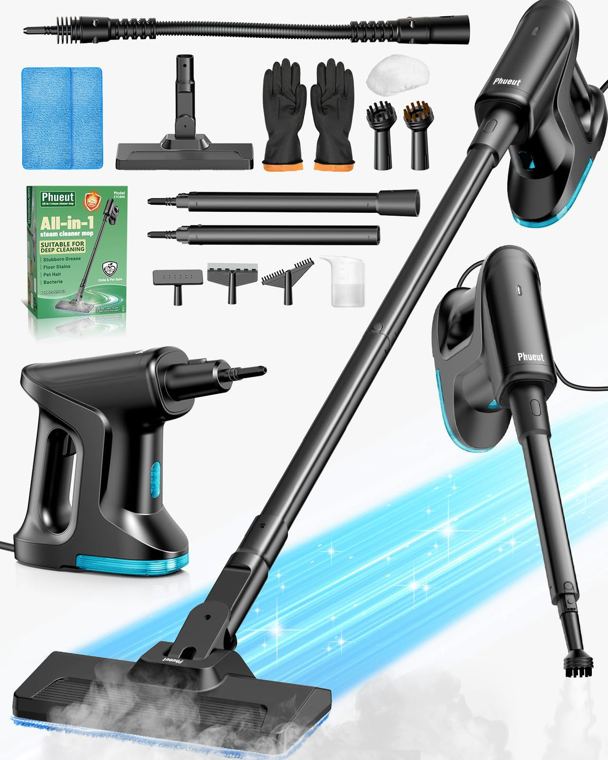 14-in-1 Lightweight Detachable Handheld Steam Mop Black B94035