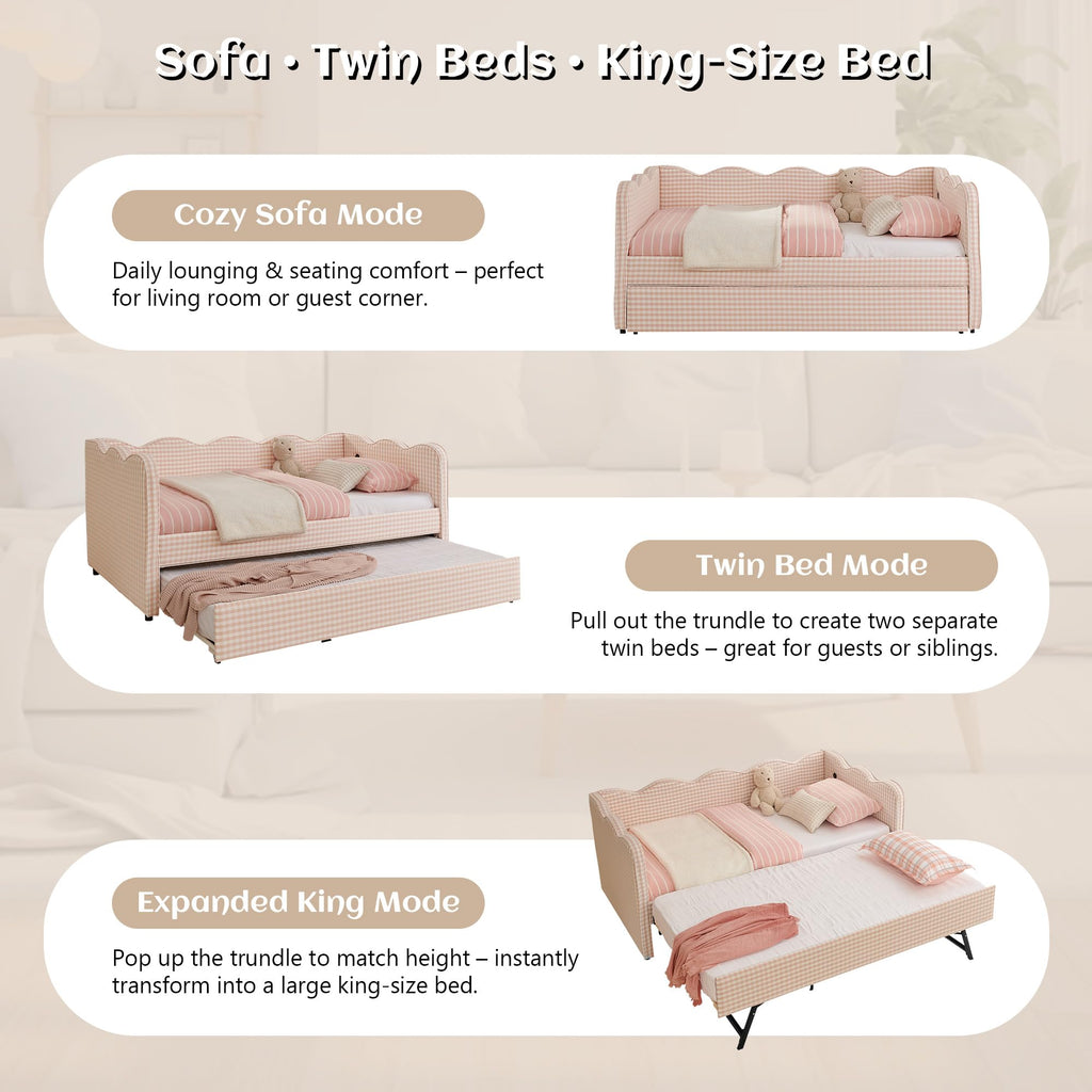 Twin to King Upholstered Daybed with Pop Up Trundle Bed V2722
