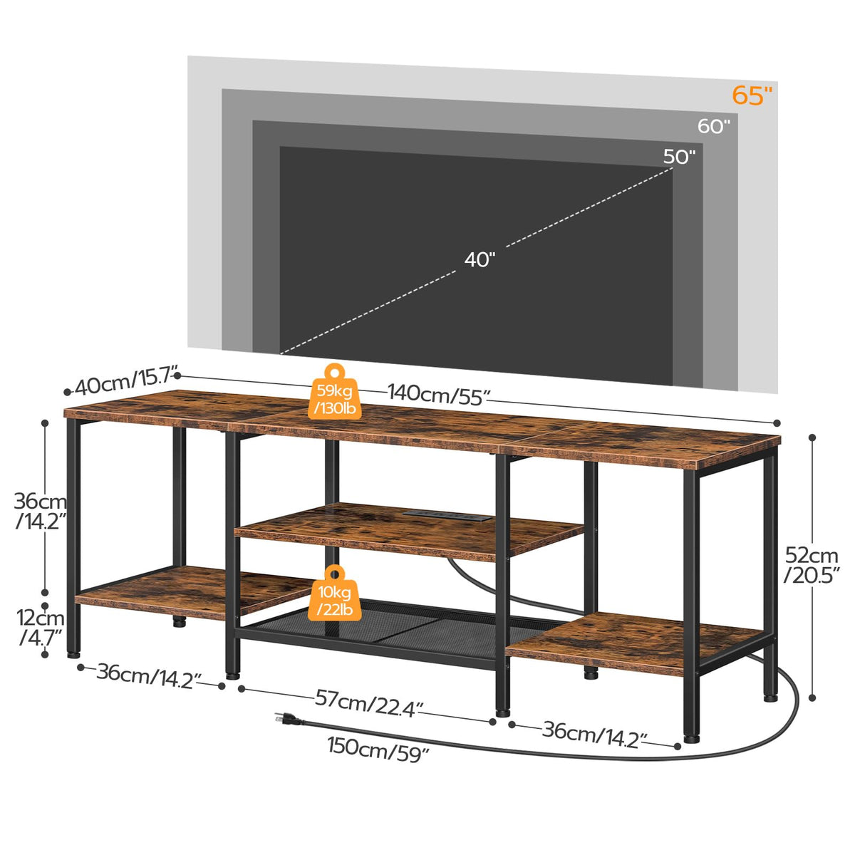 TV Stand with Power Outlets to 65 Inches U891