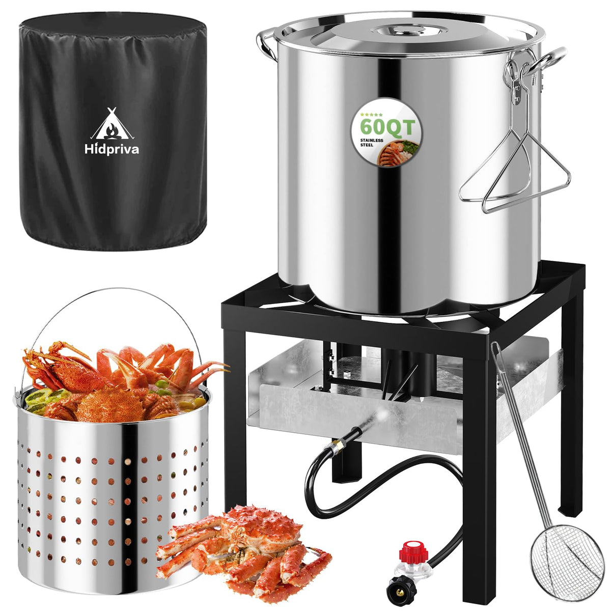 Stainless Steel 60QT Crawfish Boiler with Cover & Skimmer M848389