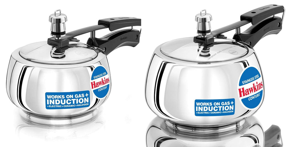 Stainless Steel Induction Gas Compatible Pressure Cooker Combo Set, Silver (1.5 litre and 3 litre) F237234