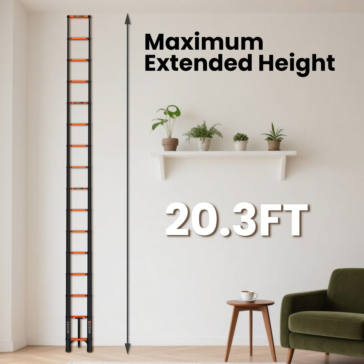 Telescoping Ladder 20.3 FT 330 lbs Capacity Orange A23893
