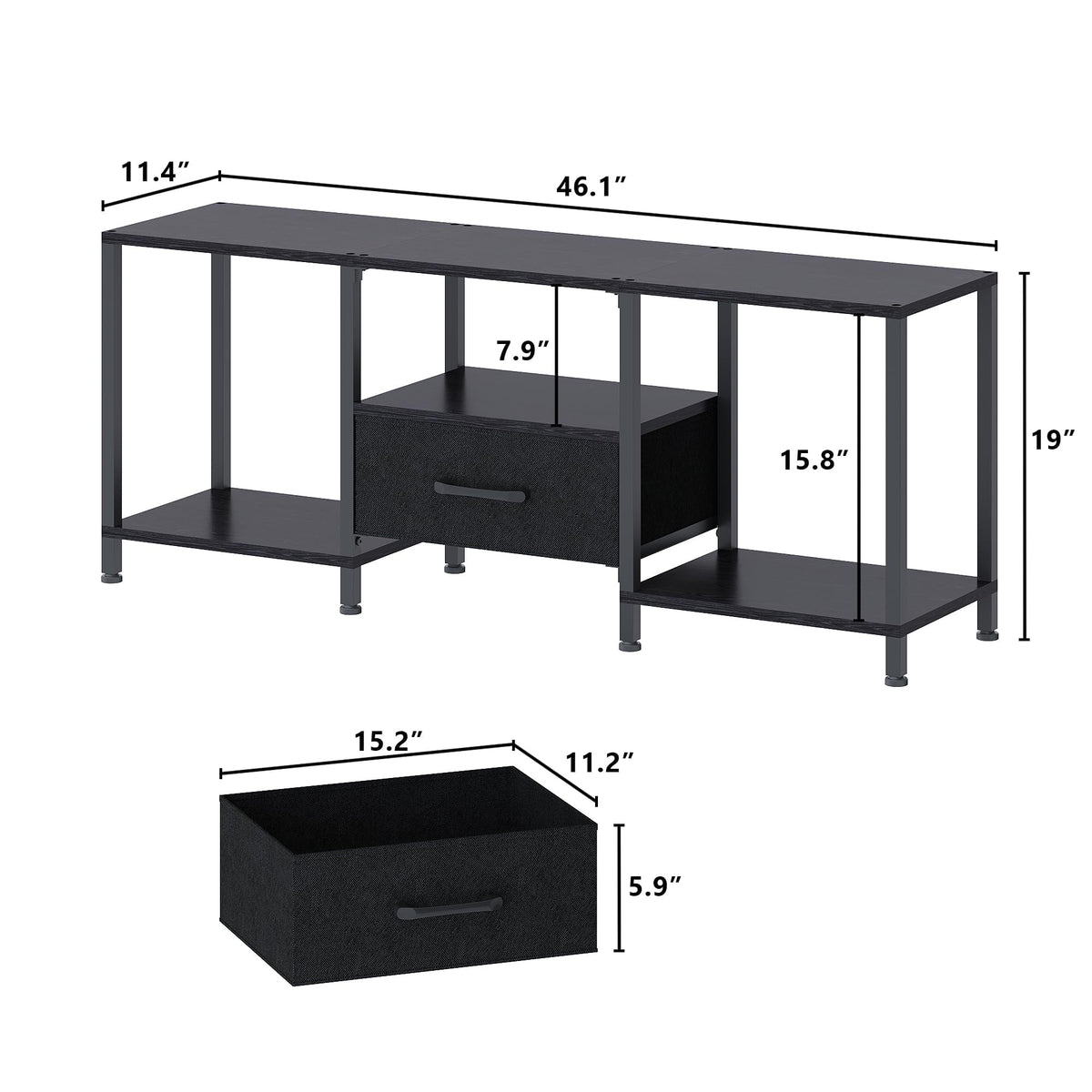 Black TV Stand with LED Lights and Fabric Drawer U1672