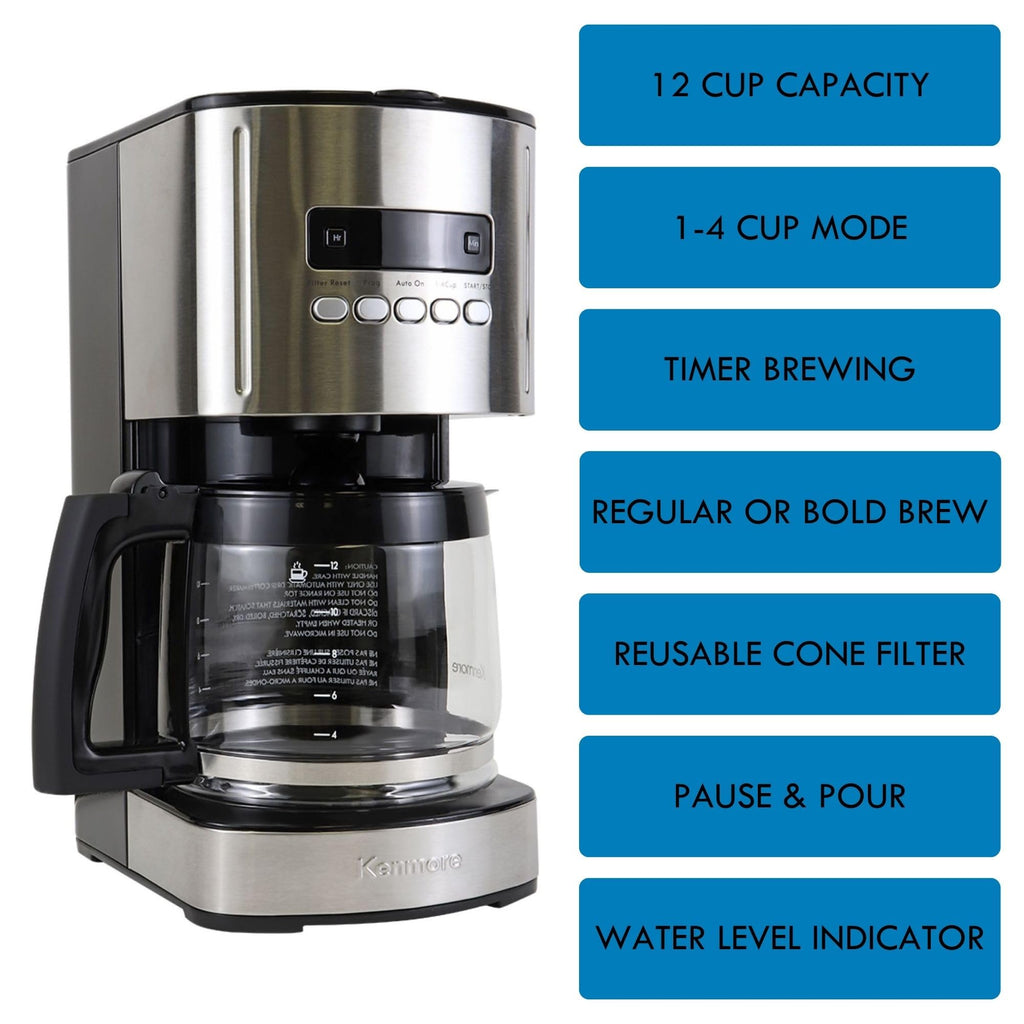 Programmable Drip Coffee Maker with Glass Pot, 12 Cup Black N2762
