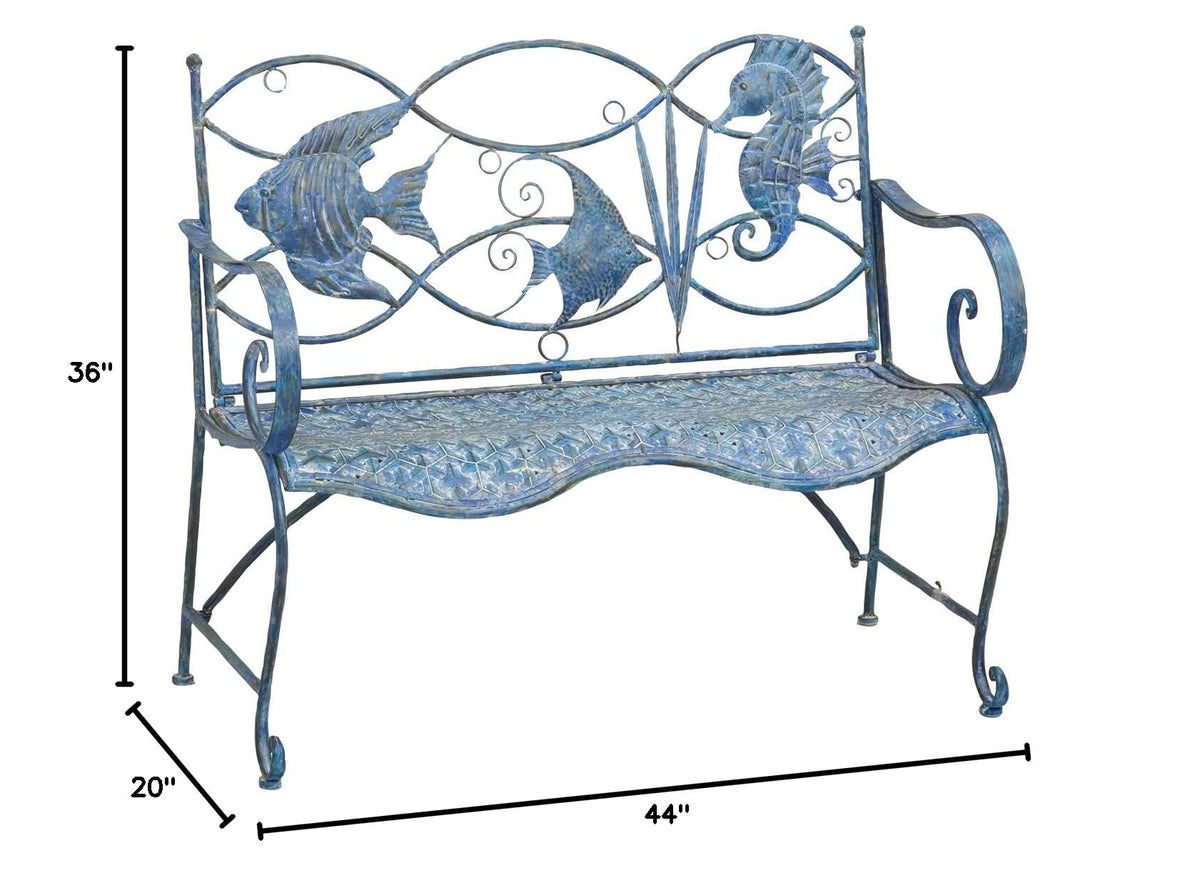 Blue Weatherproof Steel Outdoor Bench Q531