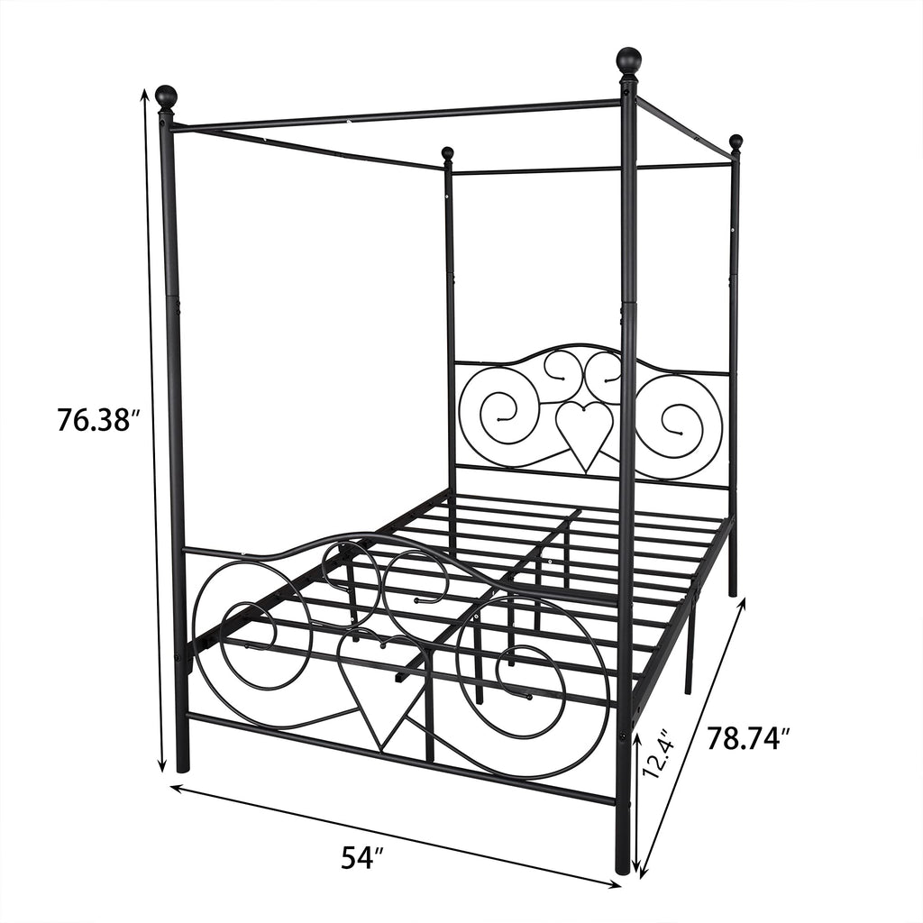 Black Steel Slat Bed Frame with Headboard and Footboard J208617