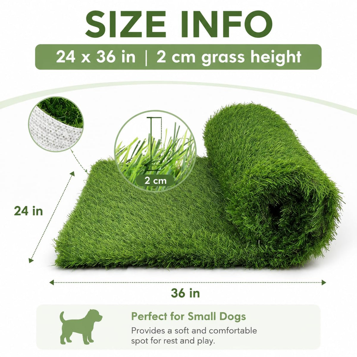 Artificial Grass Dog Potty Pad 24 x 36 in Non-Slip Washable E824