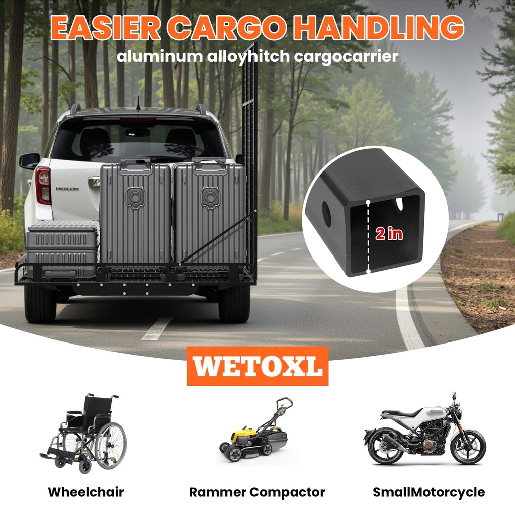 Hitch Cargo Carrier, 800lb Capacity Aluminum Cargo Basket with Folding Ramp M8664