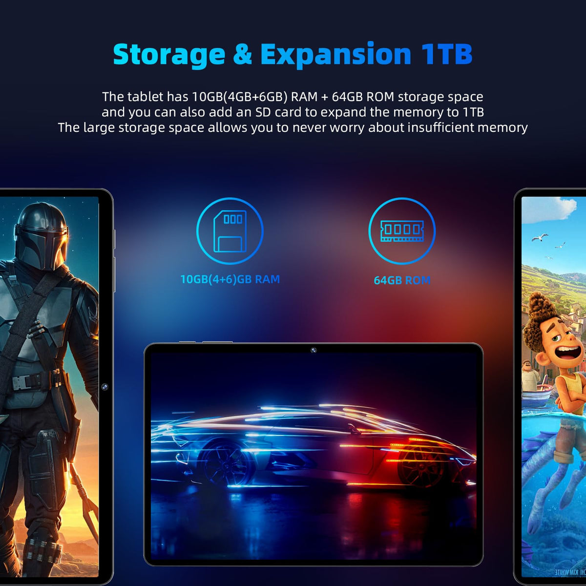 Android 16 Tablet 10 inch Octa Core CPU Black C287569