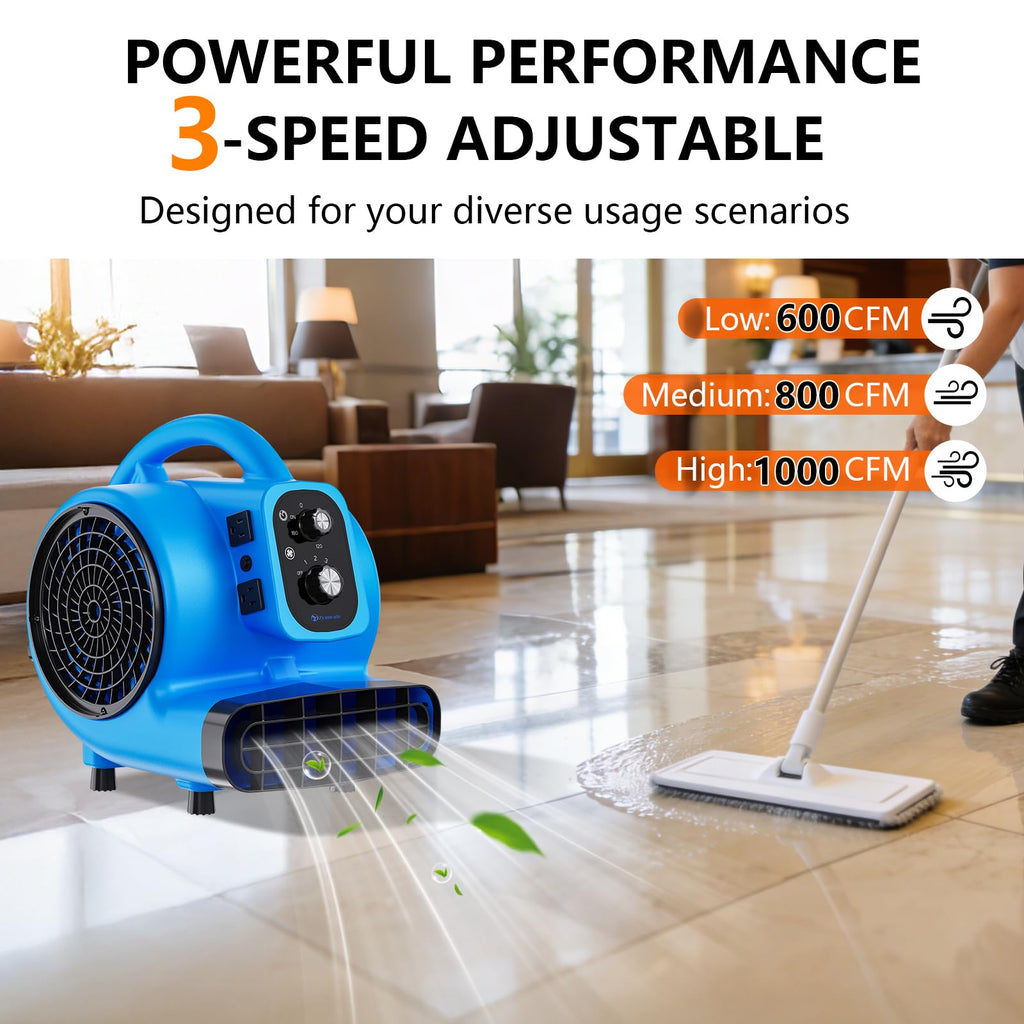 1/4 HP 1000 CFM Portable Air Mover Blower Fan Q56427