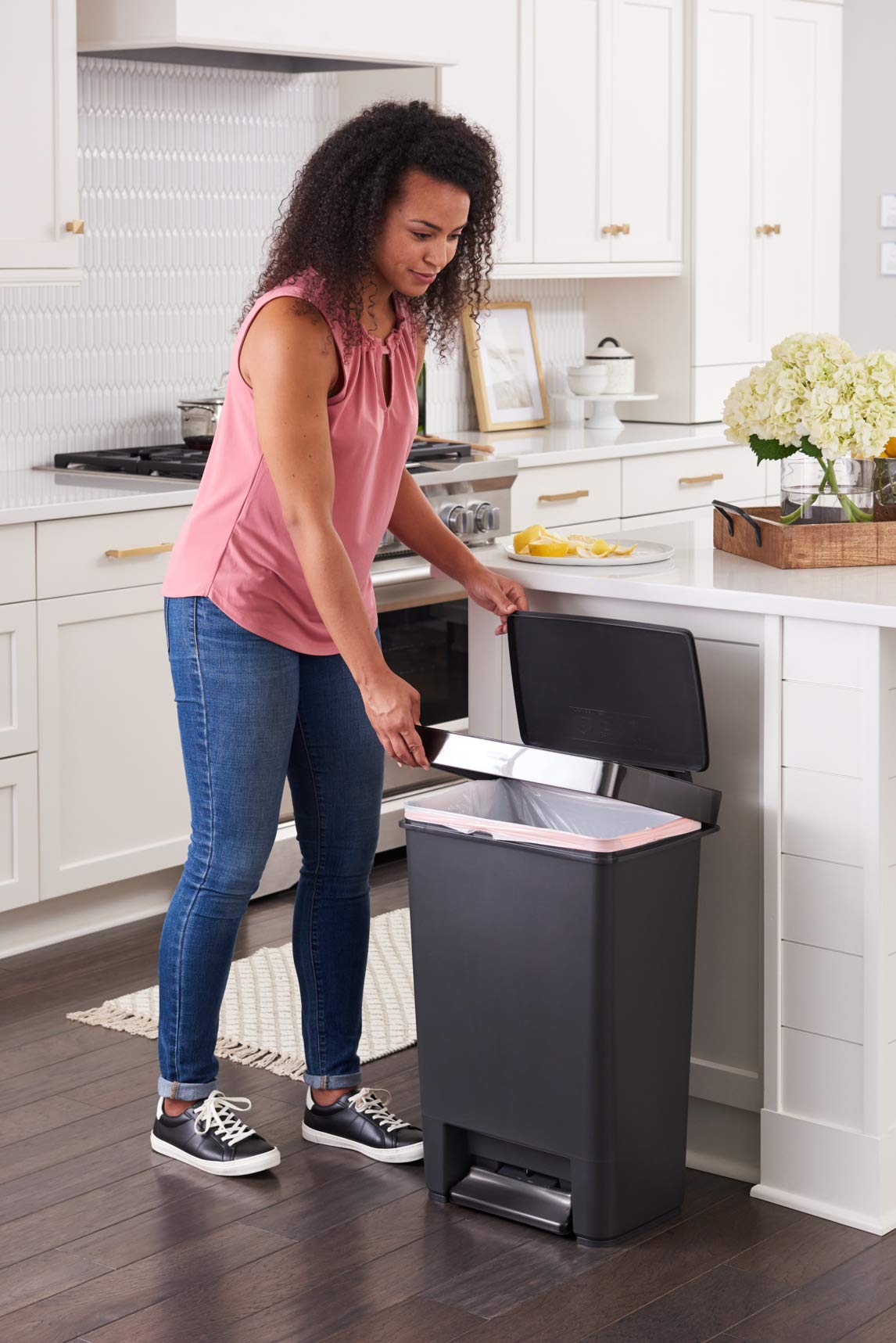 12.4 Gallon Charcoal Step-On Trash Can with Stainless Steel Rim Q5626
