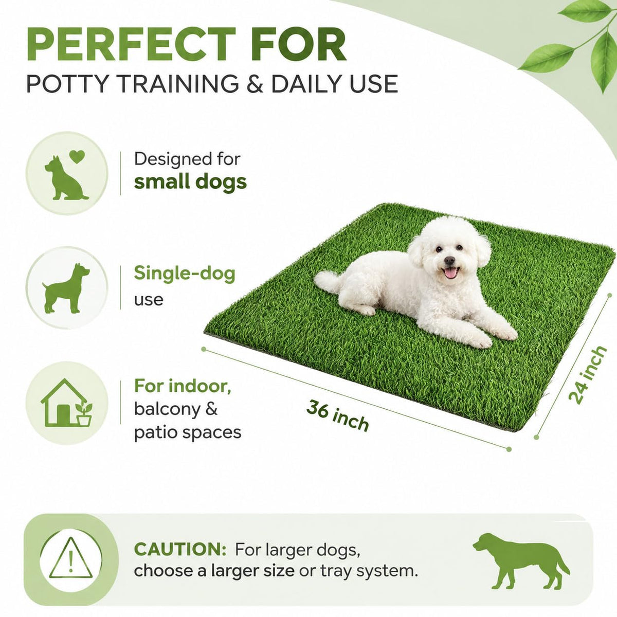 Artificial Grass Dog Potty Pad 24 x 36 in Non-Slip Washable E824