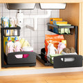 Under Kitchen Sink Organizer, 2-Tier Metal Pull Out Cabinet Organizer Shelf, Black, 2 pack T982640