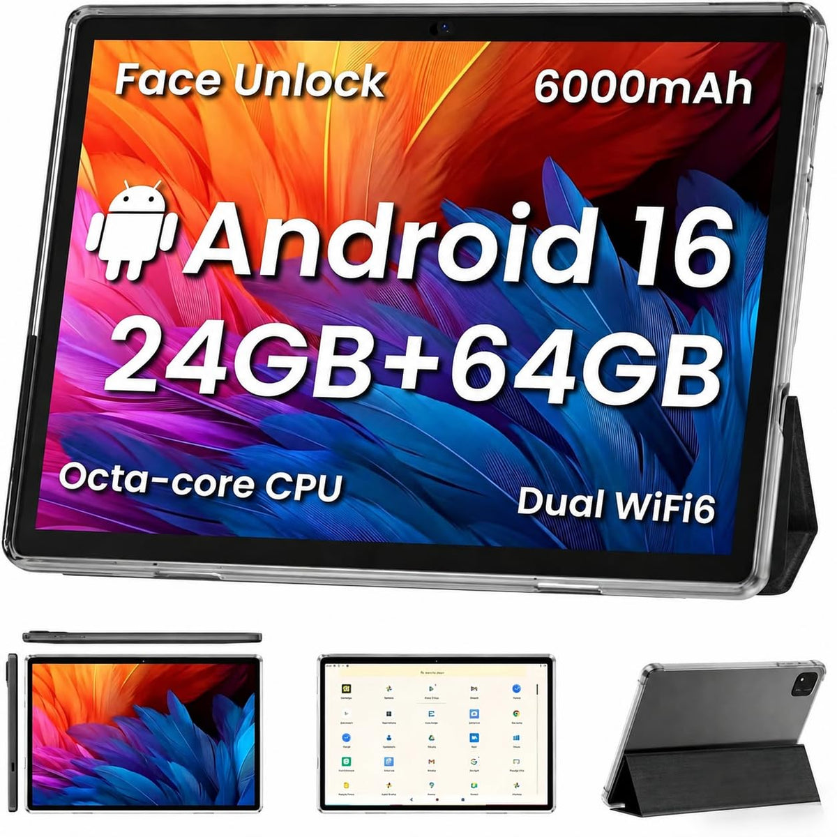 Android 16 Tablet 10 inch Octa Core CPU Black C287569