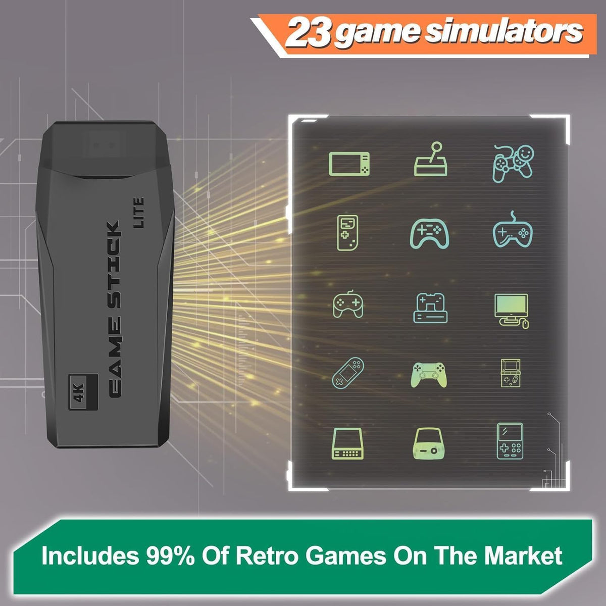 Retro Gaming Console Game Stick, 20,000+ Classic Video Games, 23 Emulators, Dual Wireless Controllers, 4K HDMI Output, 64GB K248628