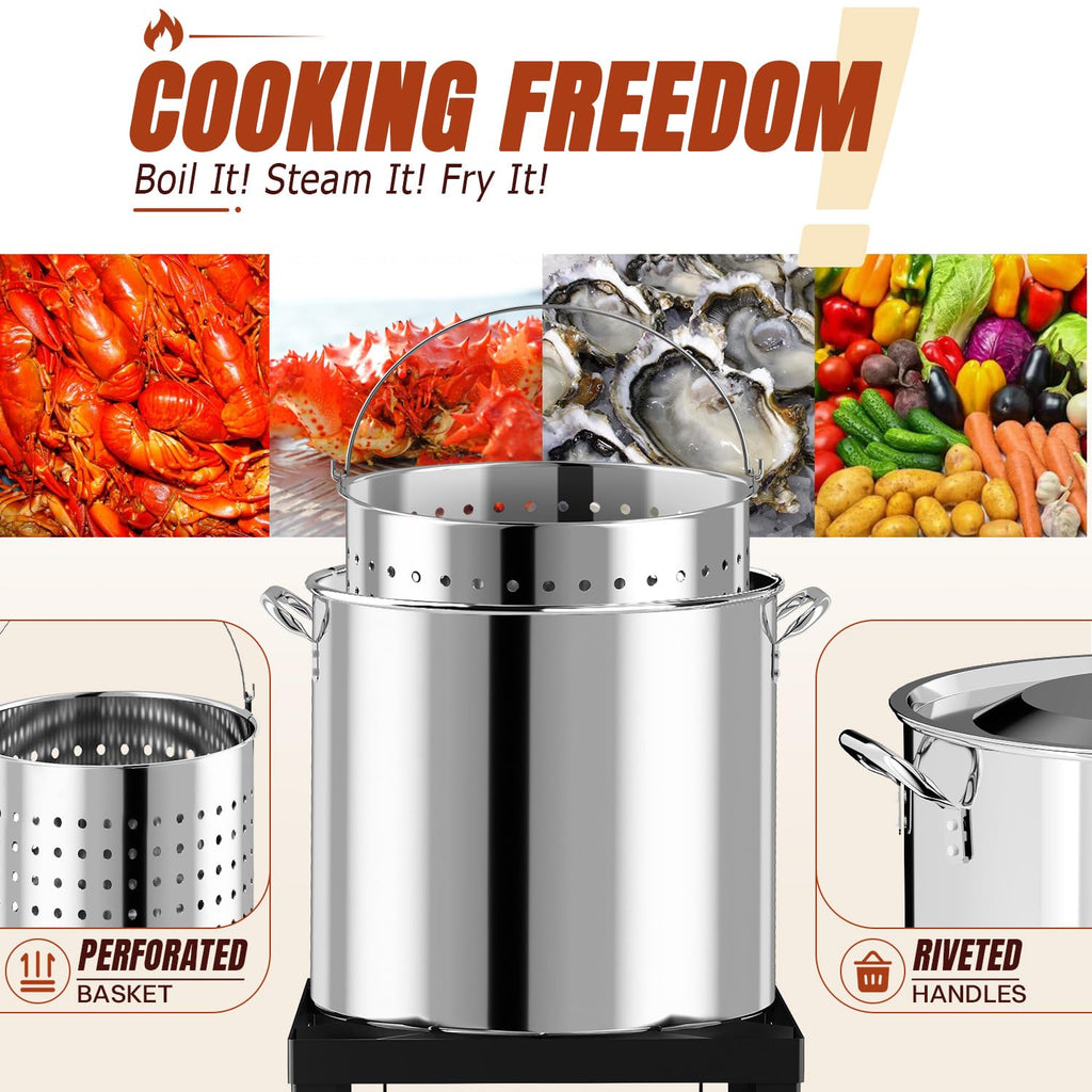 Stainless Steel 60QT Crawfish Boiler with Cover & Skimmer M848389