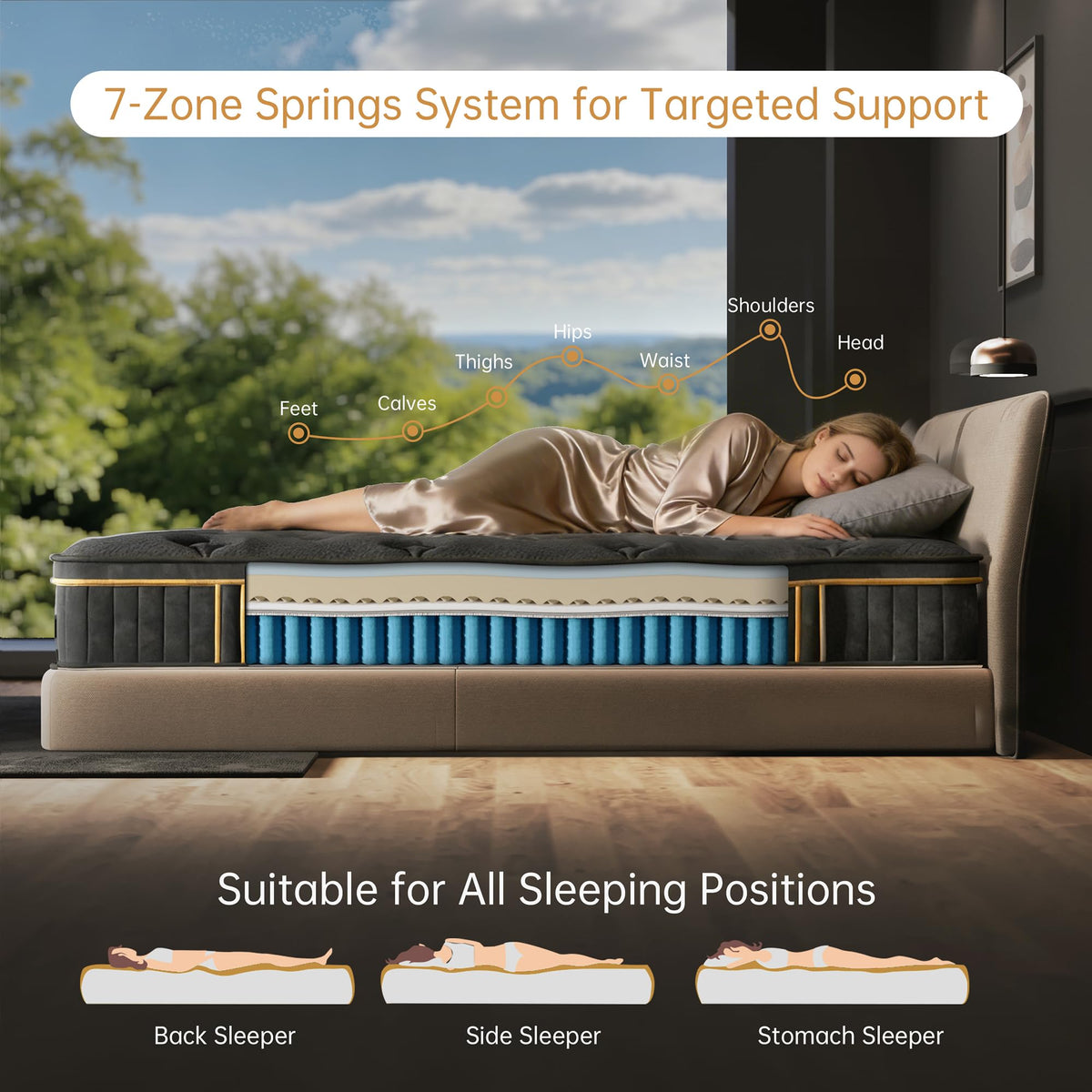 Queen Size 12 Inch Hybrid Memory Foam Pocket Spring Medium Firm Mattress U5174