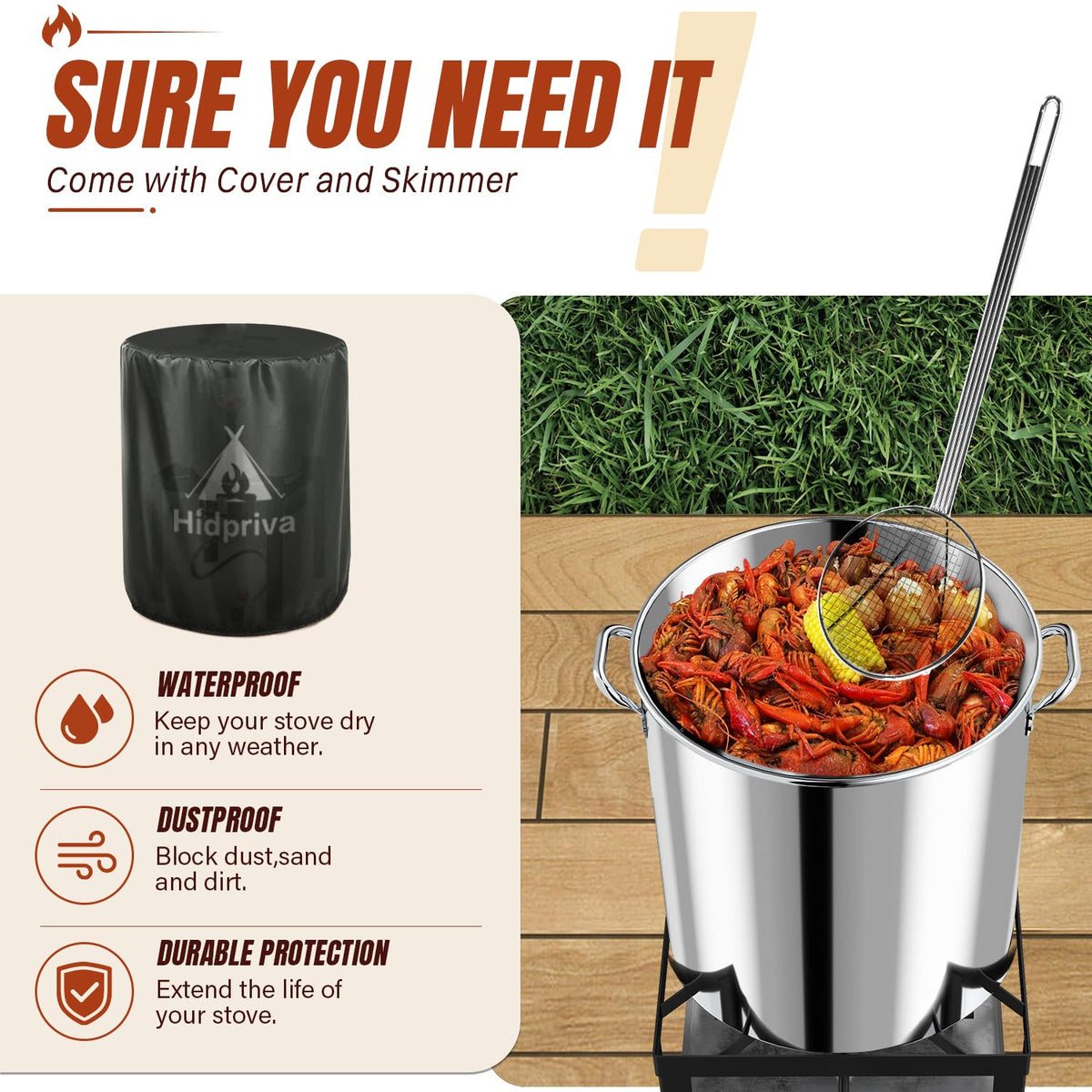 Stainless Steel 60QT Crawfish Boiler with Cover & Skimmer M848389