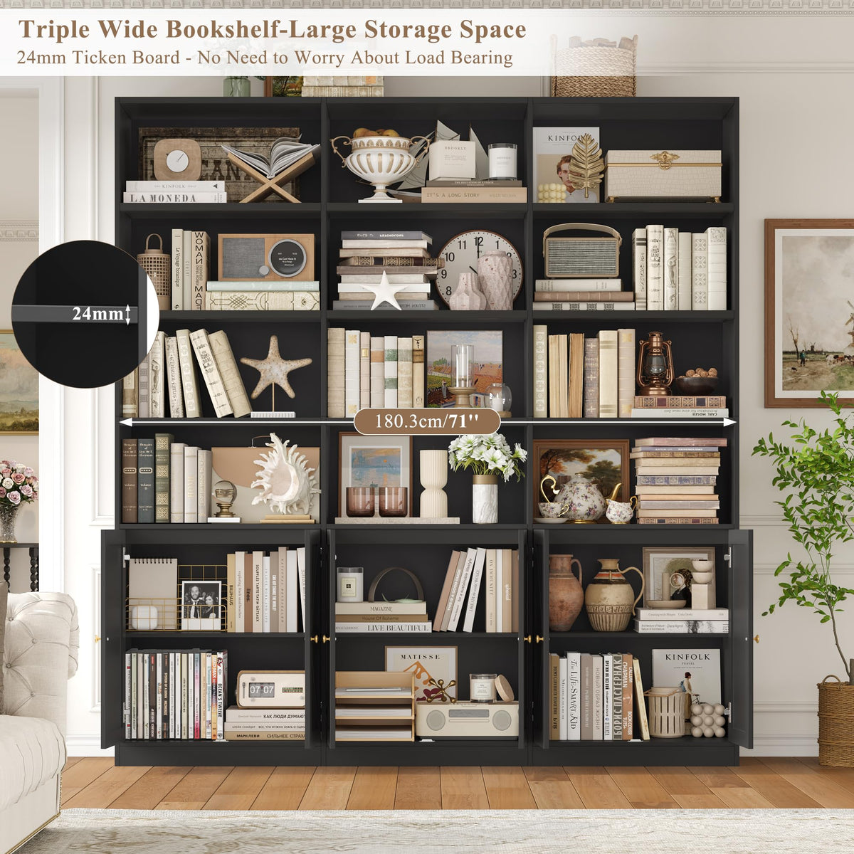 75" Tall Black Bookshelf with 6 Doors F979646