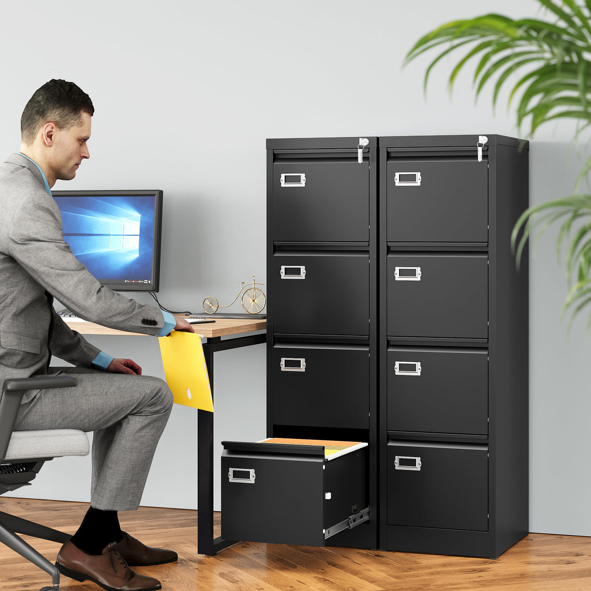 4 Drawer Black Metal File Cabinet with Lock C23177