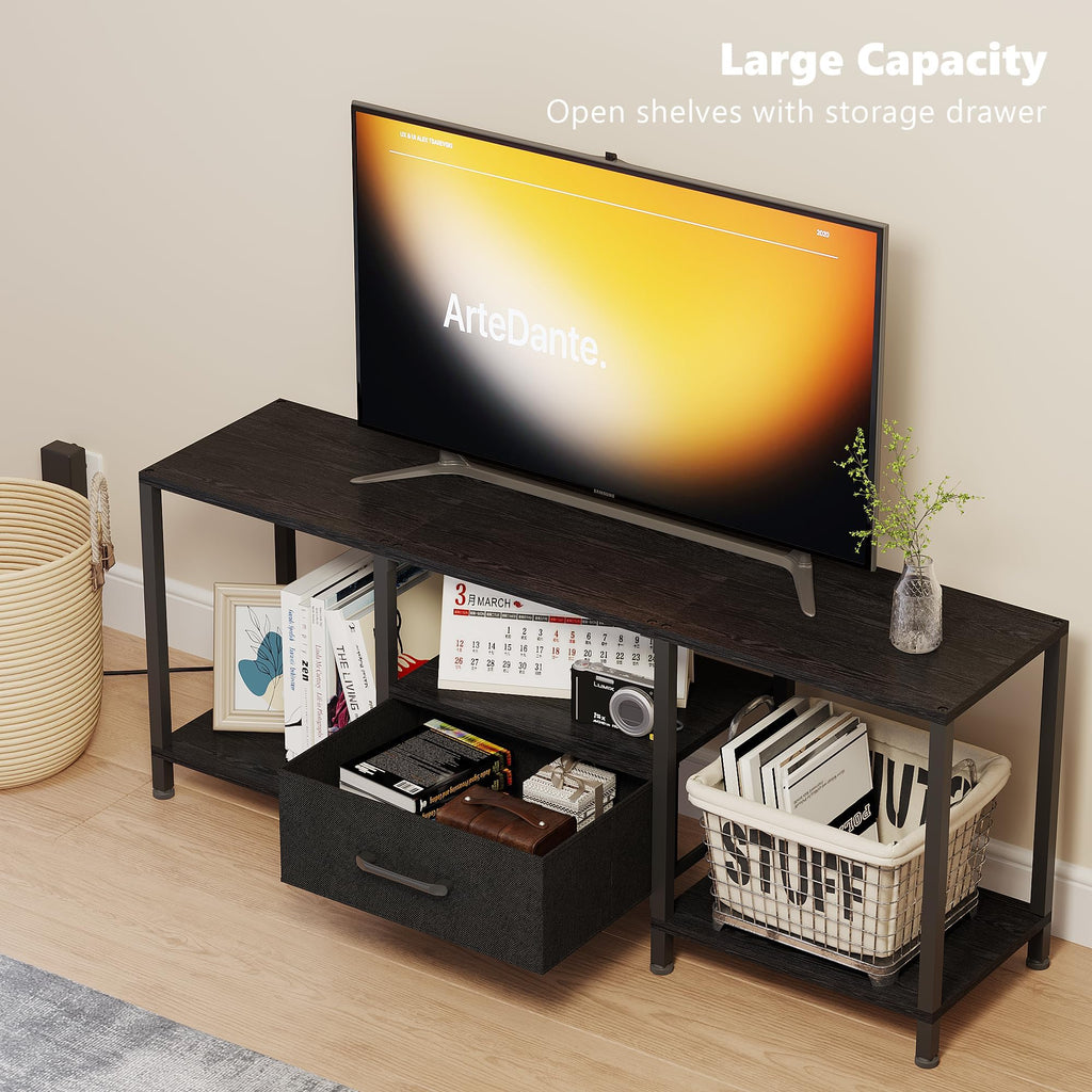 Black TV Stand with LED Lights and Fabric Drawer U1672