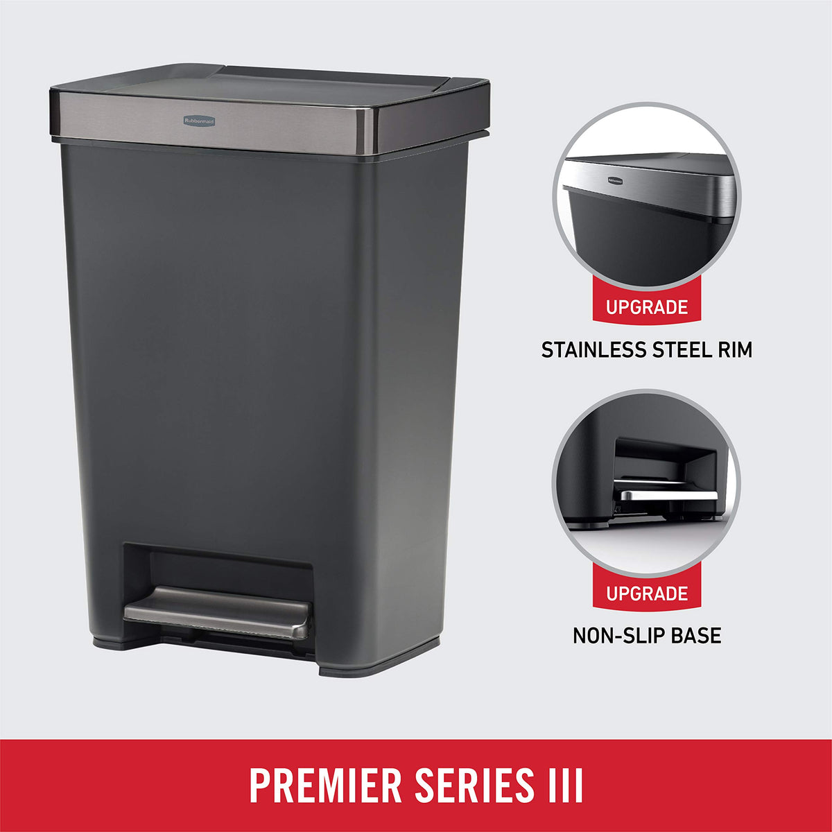 12.4 Gallon Charcoal Step-On Trash Can with Stainless Steel Rim Q5626