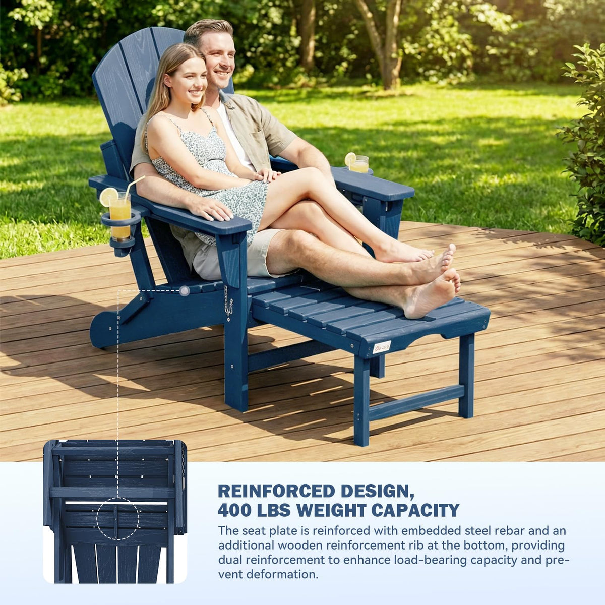 HDPE Folding Adirondack Chairs Set of 2, Navy B2489