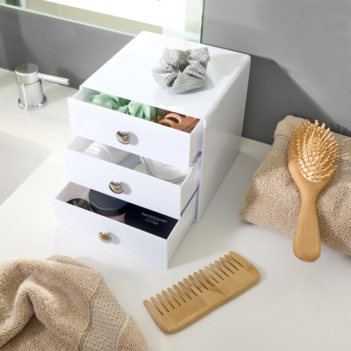 3-Drawer Plastic Vanity Organizer Set White R102885