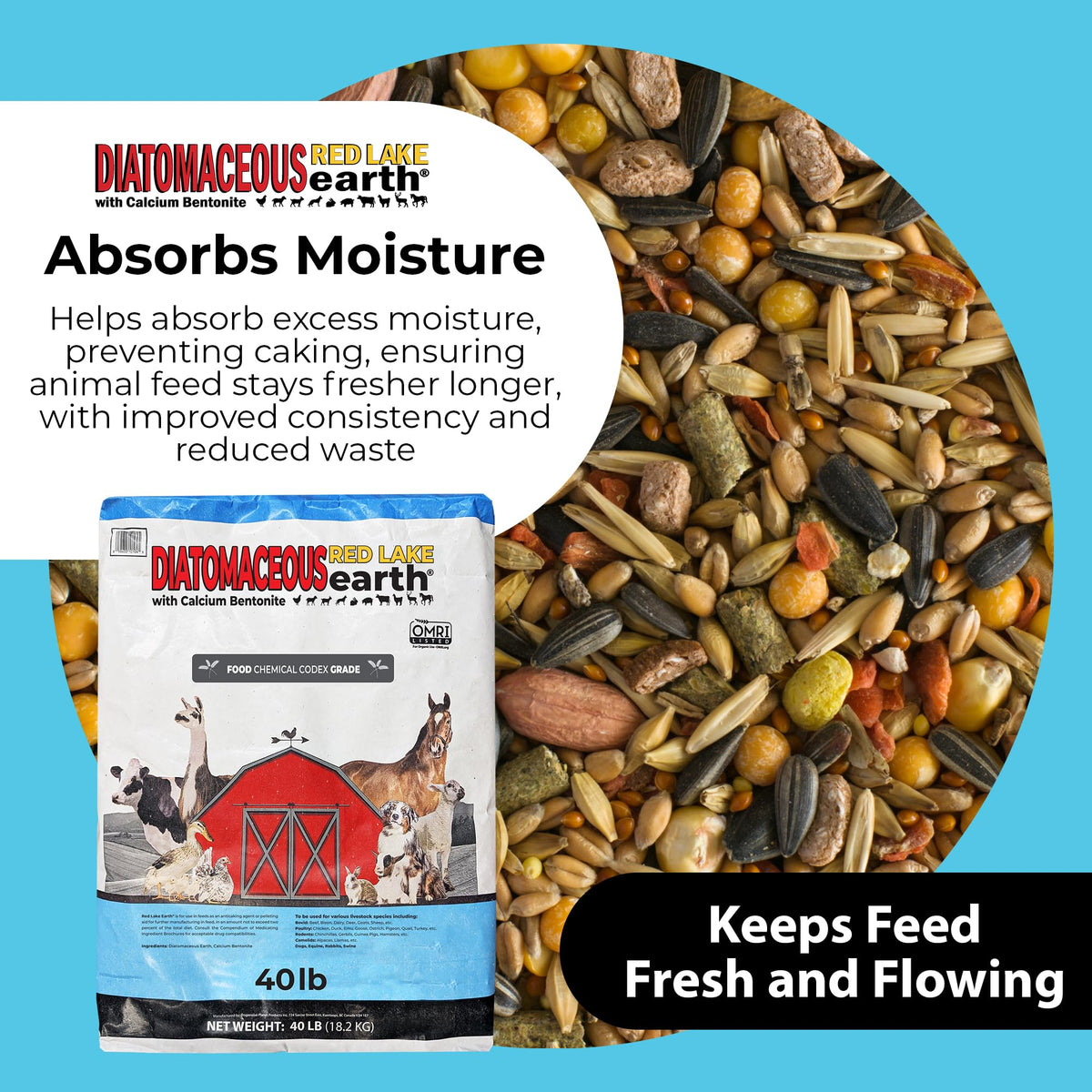 Red Lake Earth Diatomaceous Calcium Bentonite Animal Feed Additive 40Lbs A17117