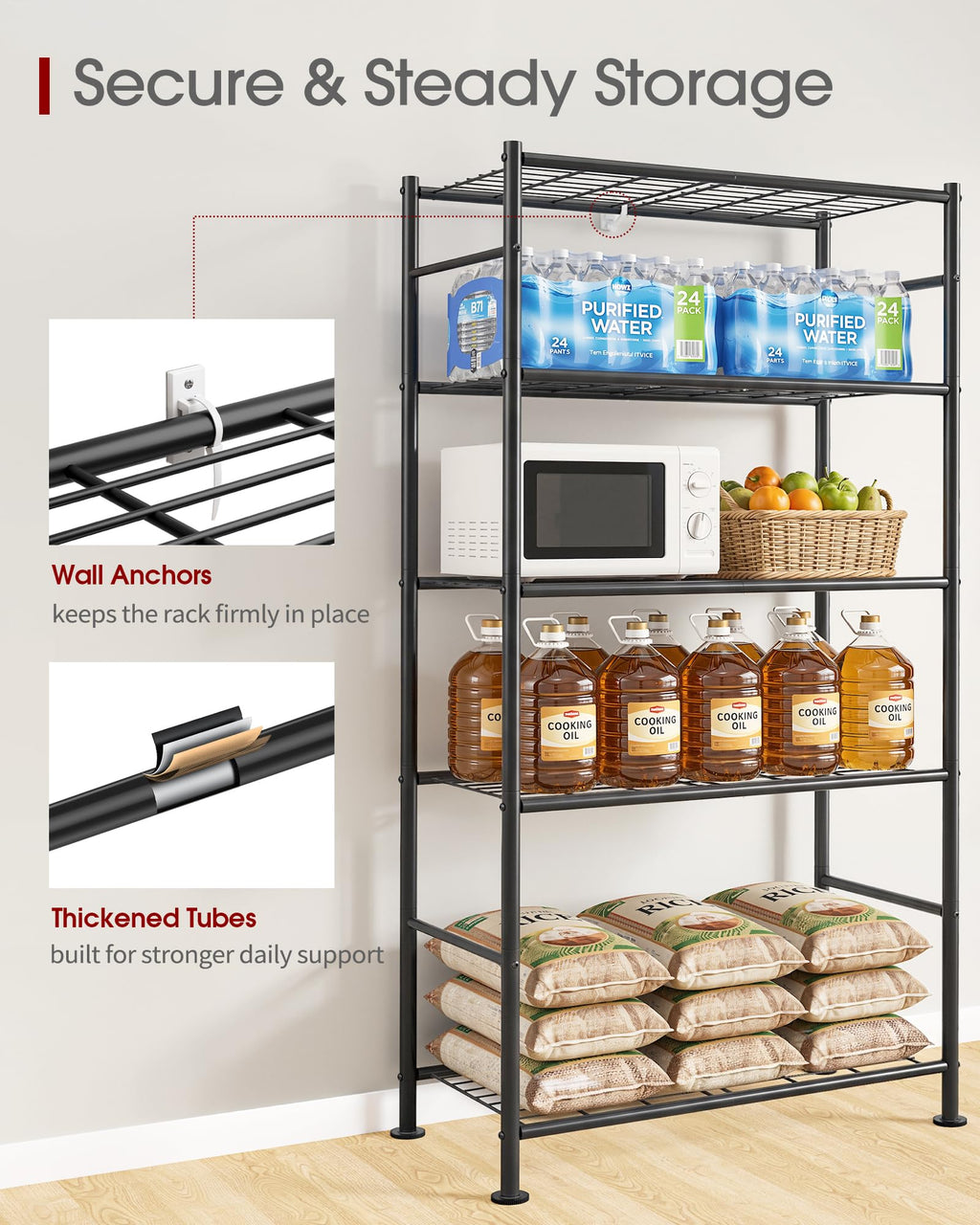 5-Tier Storage Shelves Black with Wheels F371