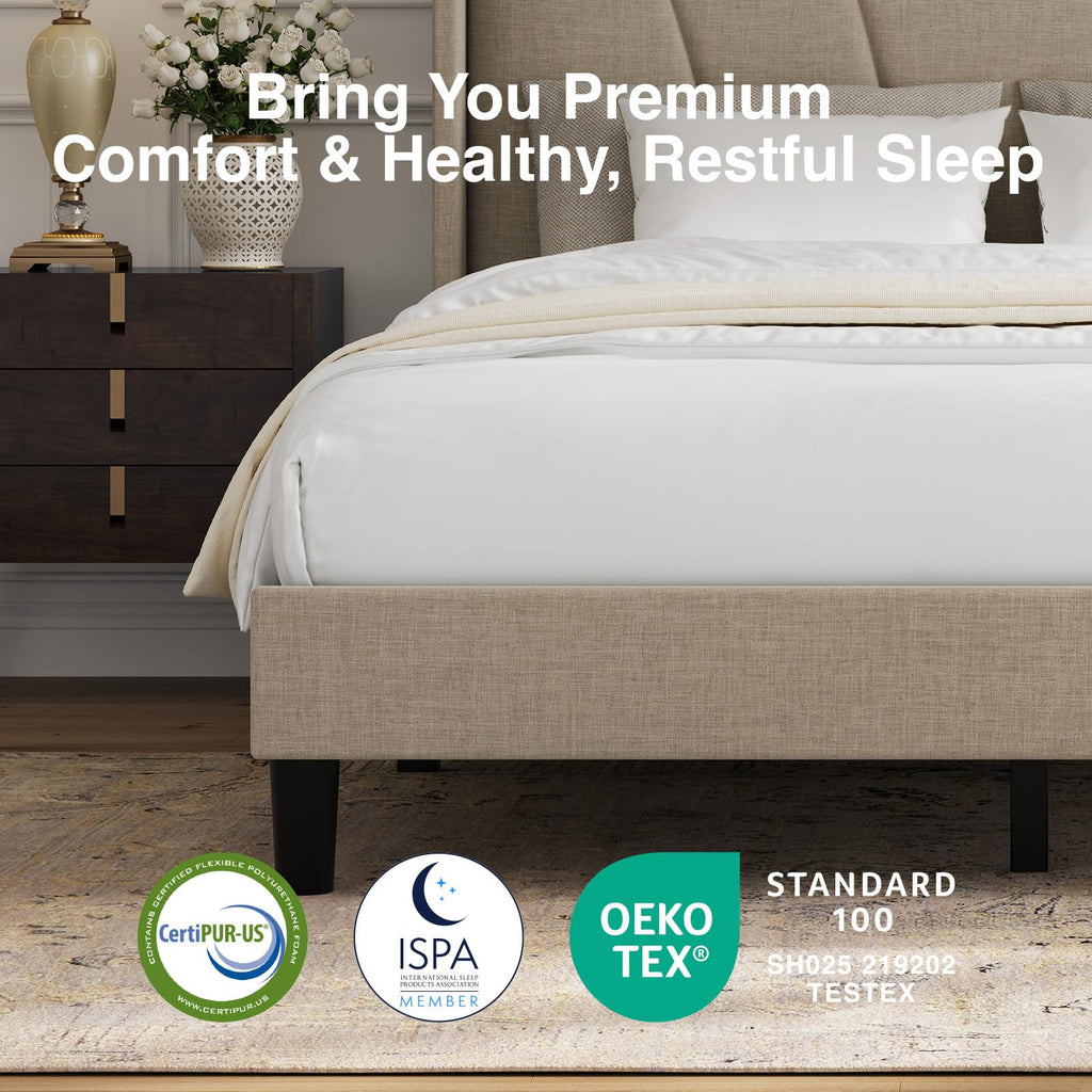 Queen Size Linen Upholstered Bed Frame with Headboard E5534