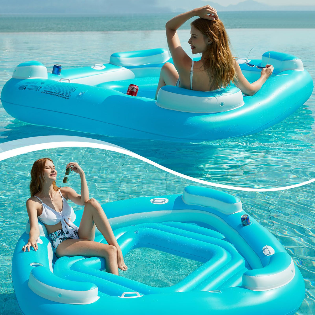 Blue XL Inflatable Pool Float with Cup Holders D831
