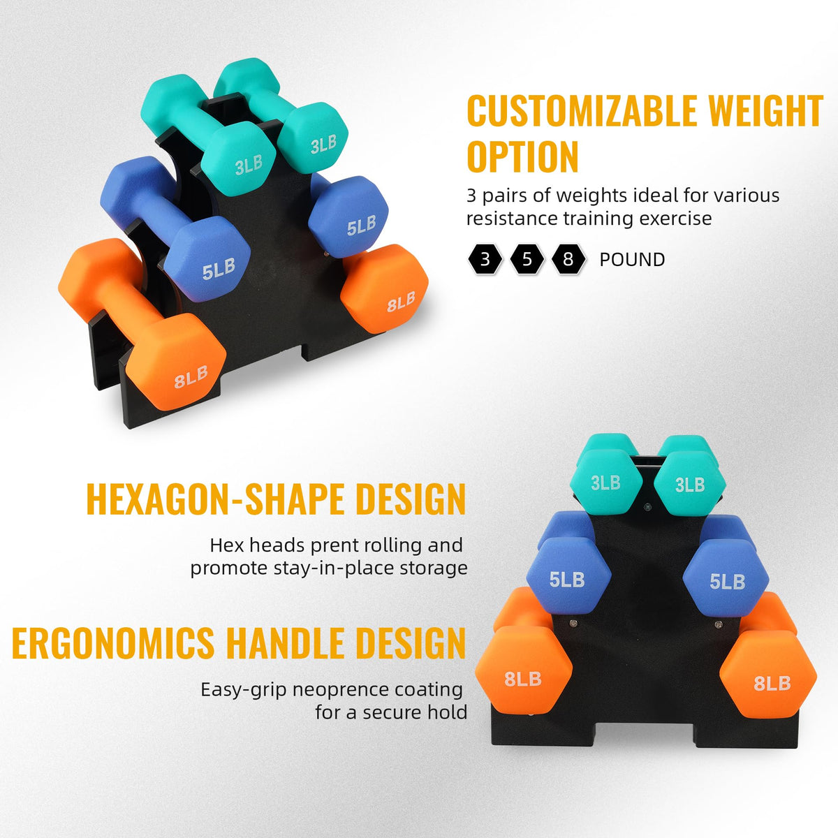 Neoprene Dumbbell Set with Rack P7744