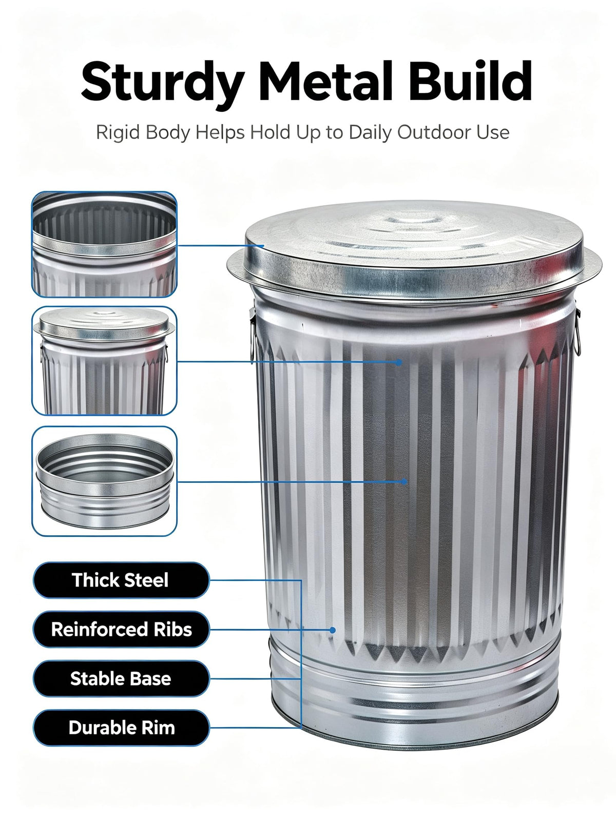 31 Gallon Galvanized Steel Locking Lid Trash Can D3630