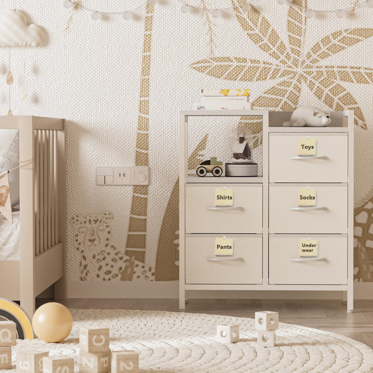 White 4 Drawer Dresser with 5 Storage Bins R818