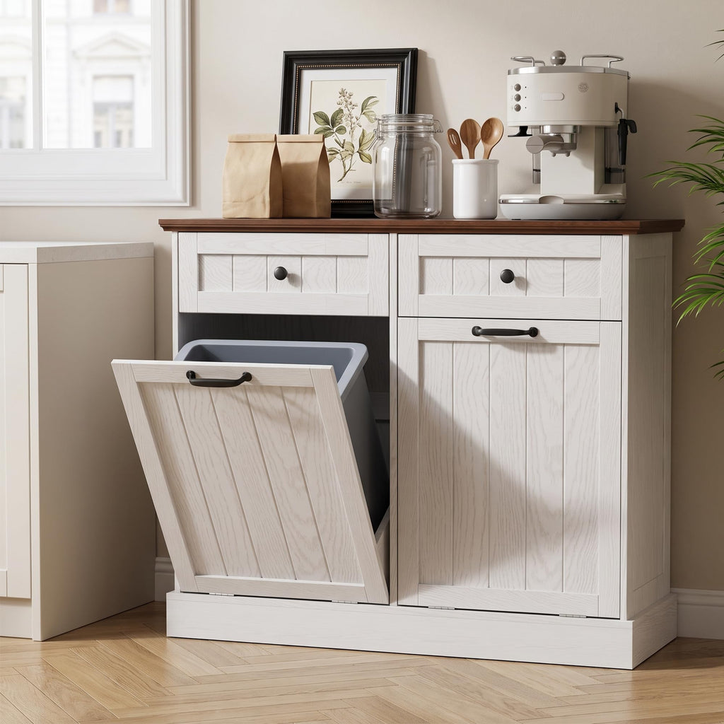 White 2x10 Gallons Tilt Out Trash Can Cabinet P74513