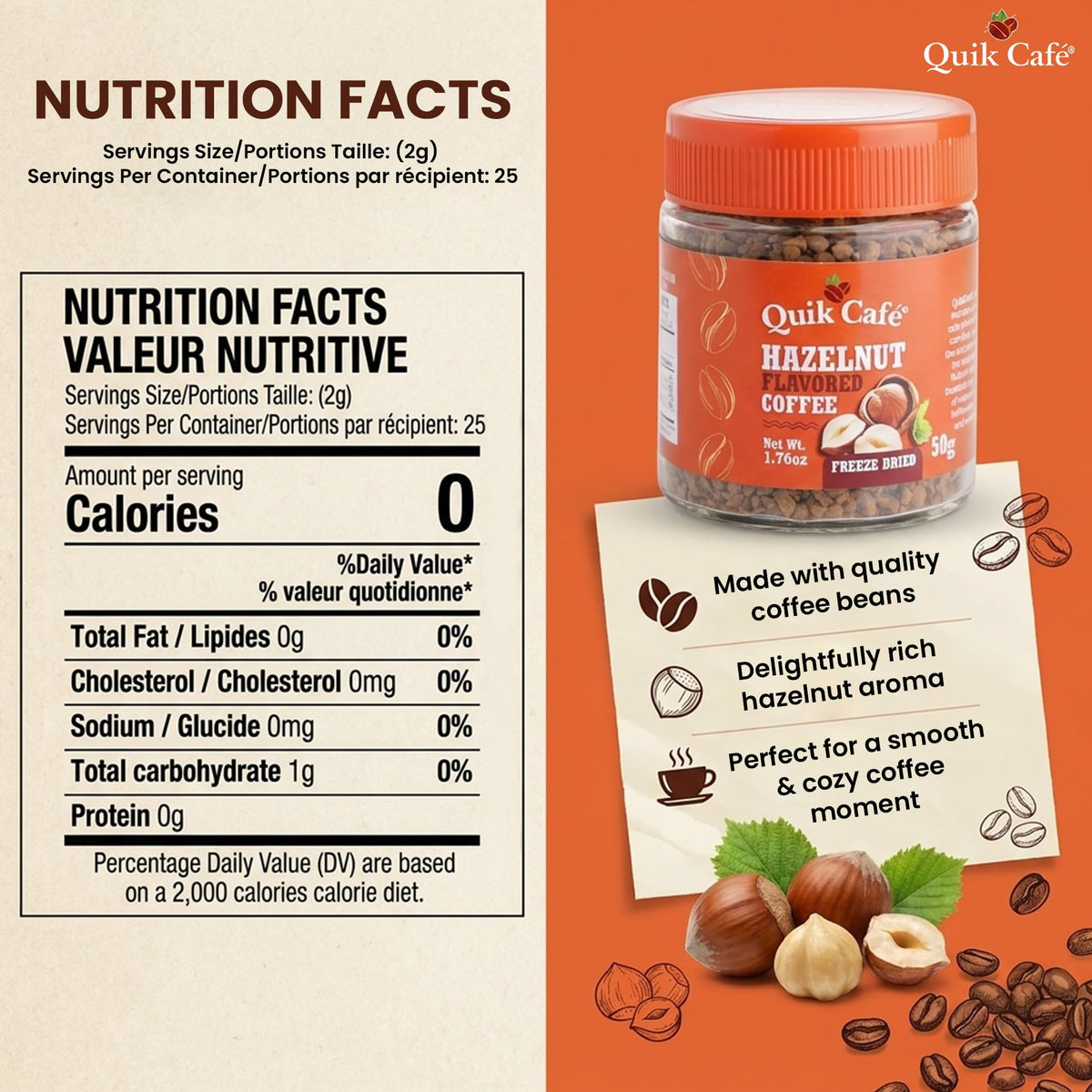Hazelnut Freeze Dried Instant Coffee 1.76 oz N767