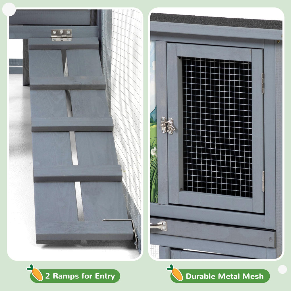 94.5" 2-Story Wooden Rabbit Hutch with Pull-Out Tray P1536