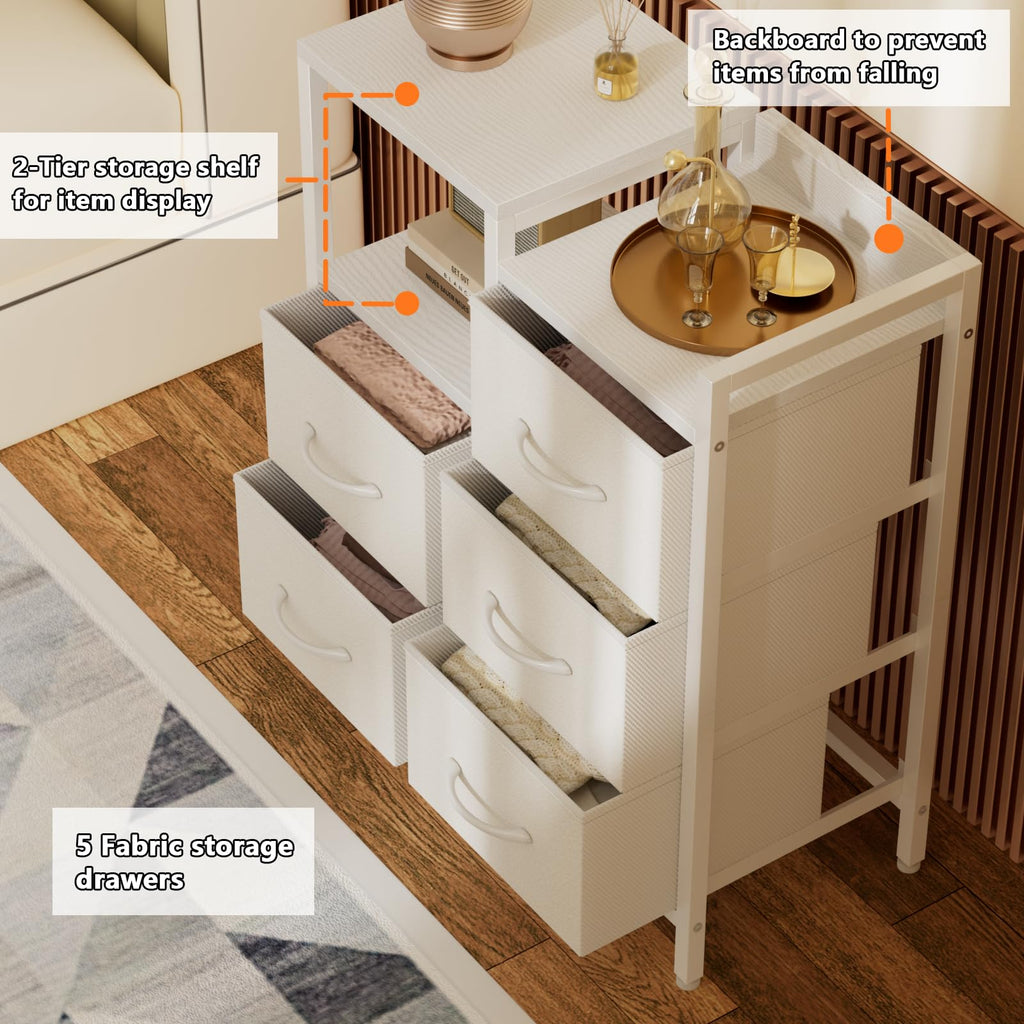 White 4 Drawer Dresser with 5 Storage Bins R818
