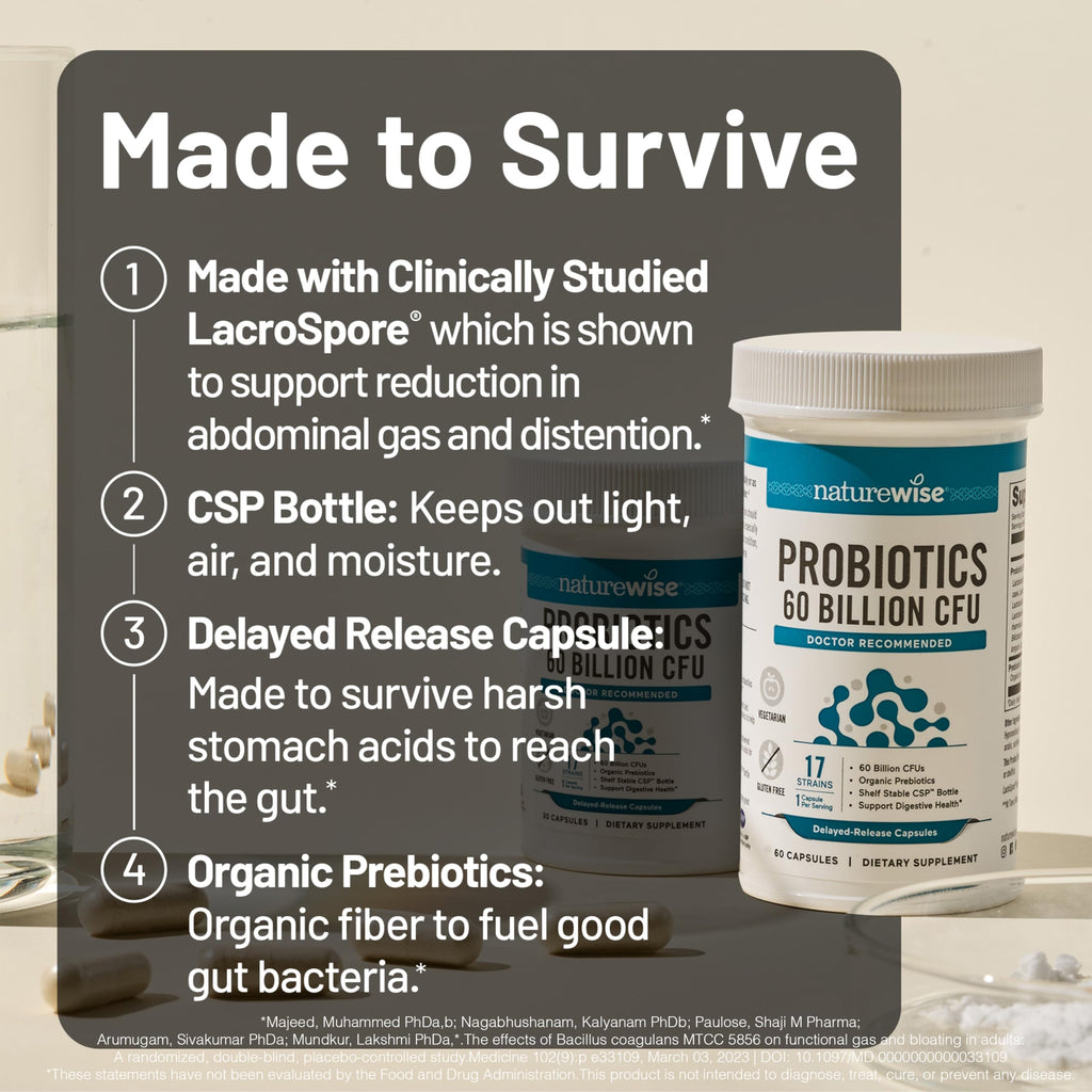 60 Billion CFU 17 Strains Probiotics with Prebiotics 30 Capsules W77891