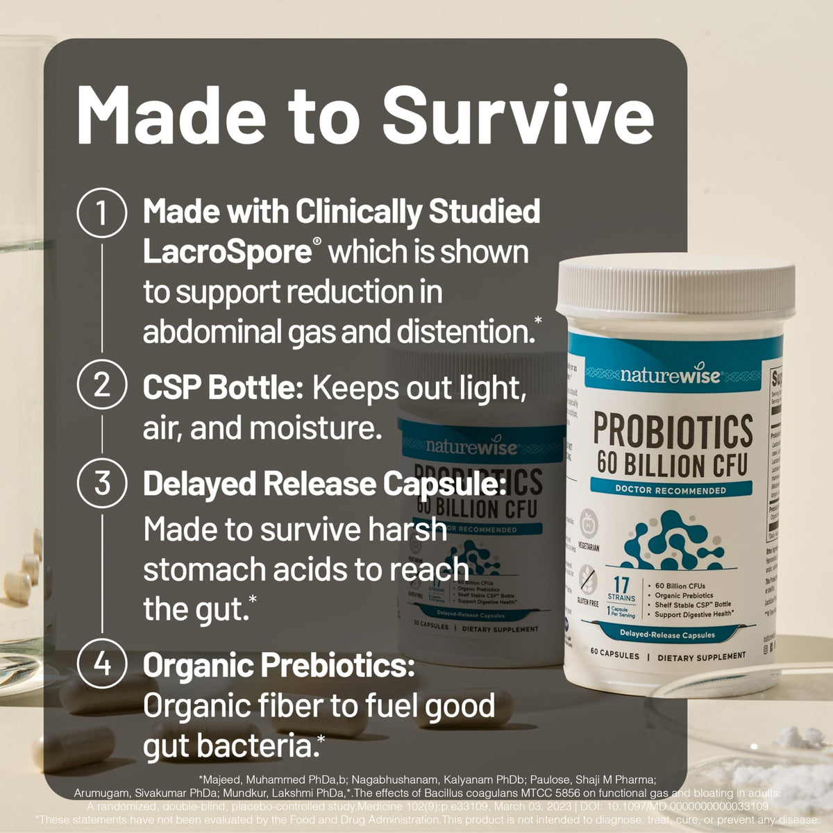 60 Billion CFU 17 Strains Probiotics with Prebiotics 30 Capsules W77891
