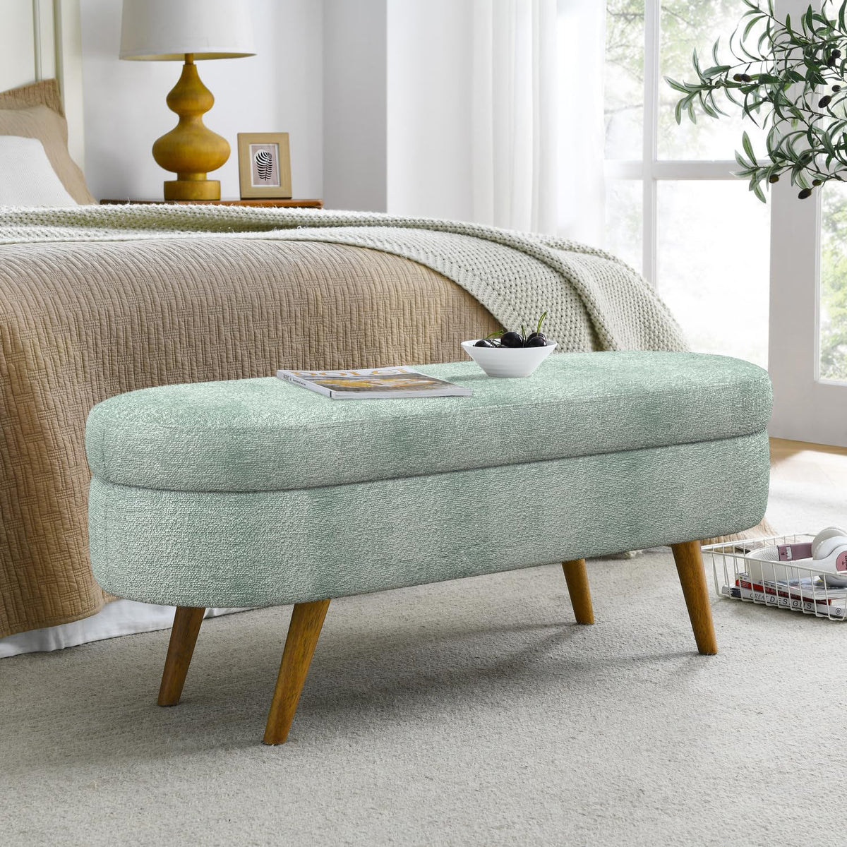 Oval Storage Bench with Rubber Wood Legs O25153